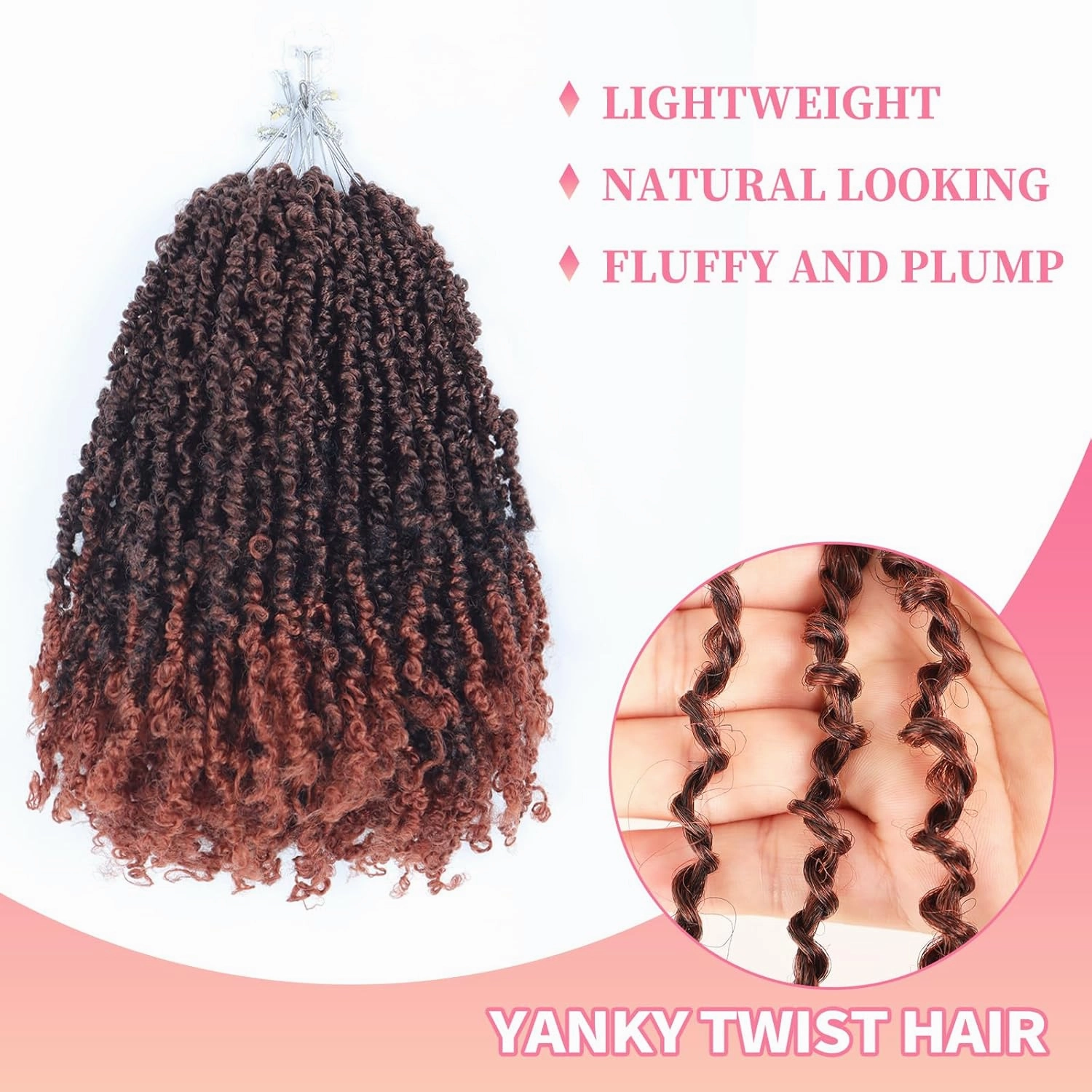 9 Packs Yanky Twist Crochet Hair 14 inch Pre-twisted Passion Twist Crochet Ombre Brown Hair Micro Spring Twist Crochet Hair Extensions Suitable for black women. (T350, 14 Inch (Pack of 9))
