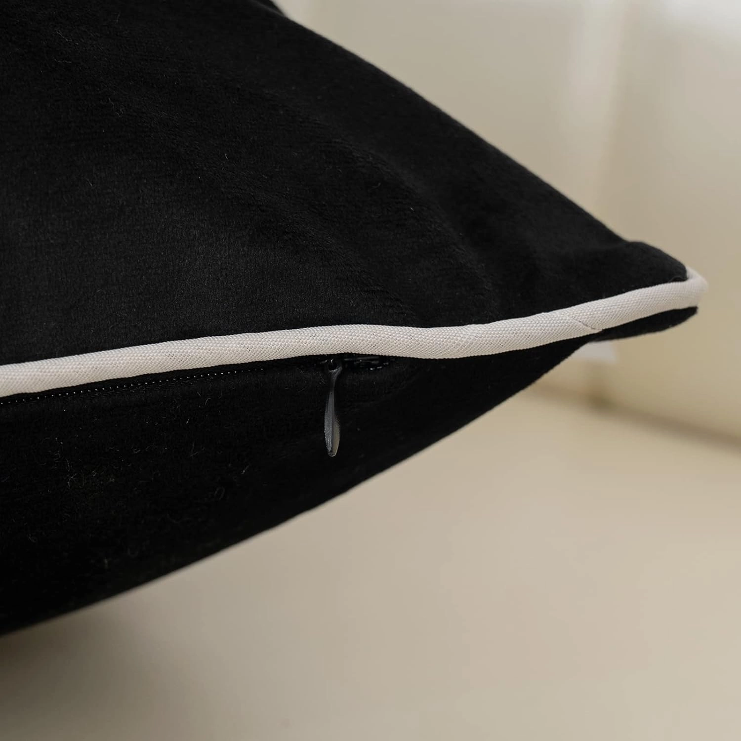 Aeckself Black White Leaves Velvet Throw Pillow Cover 18 x 18 Inch, Embroidery Square Cushion Case with Stitched Edge Luxury Modern Decorative Pillowcase for Couch Living Room Bedroom