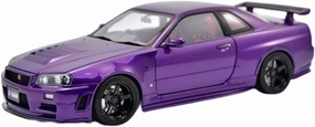 Alloy Resin Car Vehicle Model Fit for Nissan R34 GT-R 1 18 Alloy Full Open Limited Edition Simulation Car Model Collection Ornaments Festive Deluxe Gift (Color : Purple)