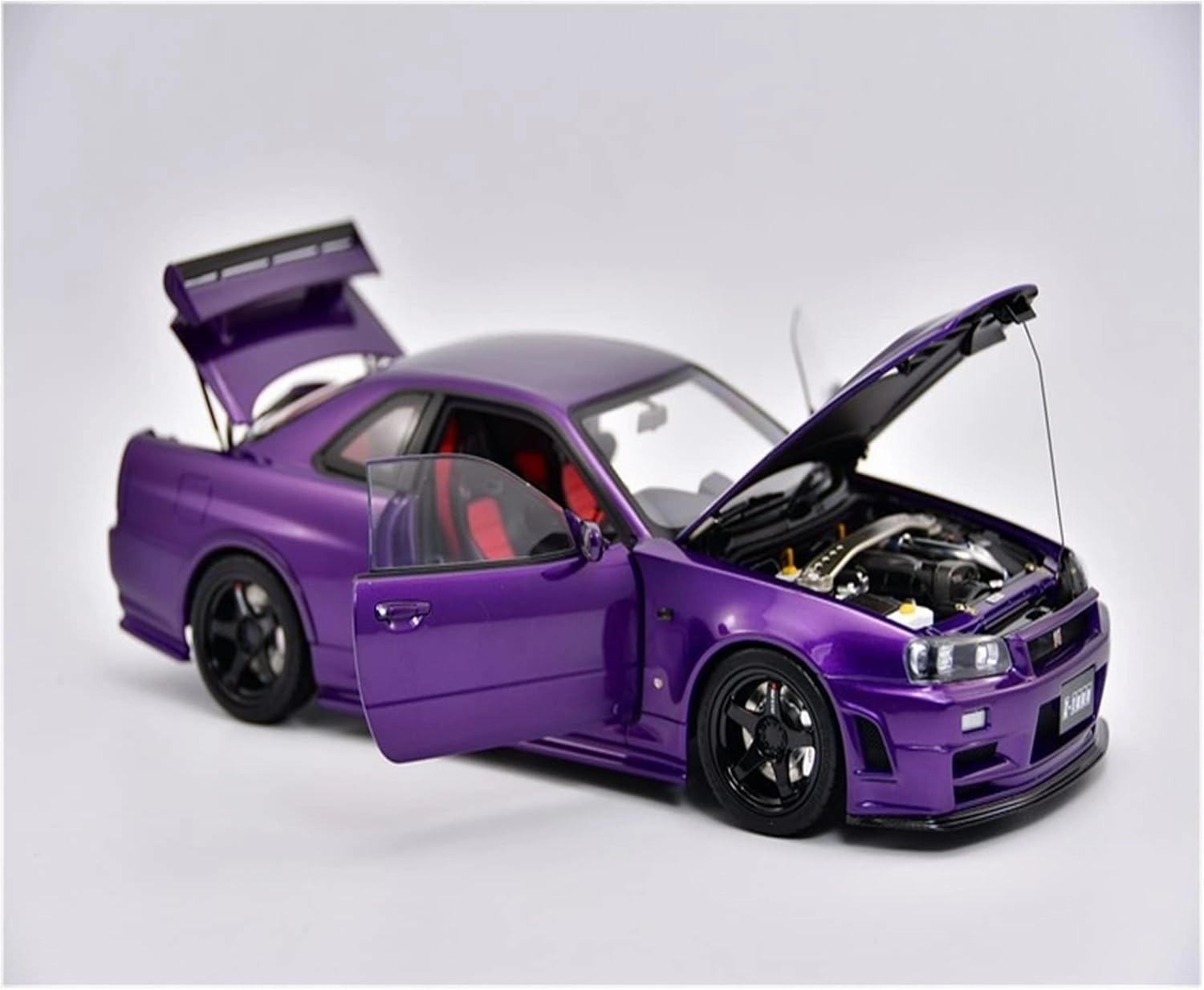Alloy Resin Car Vehicle Model Fit for Nissan R34 GT-R 1 18 Alloy Full Open Limited Edition Simulation Car Model Collection Ornaments Festive Deluxe Gift (Color : Purple)