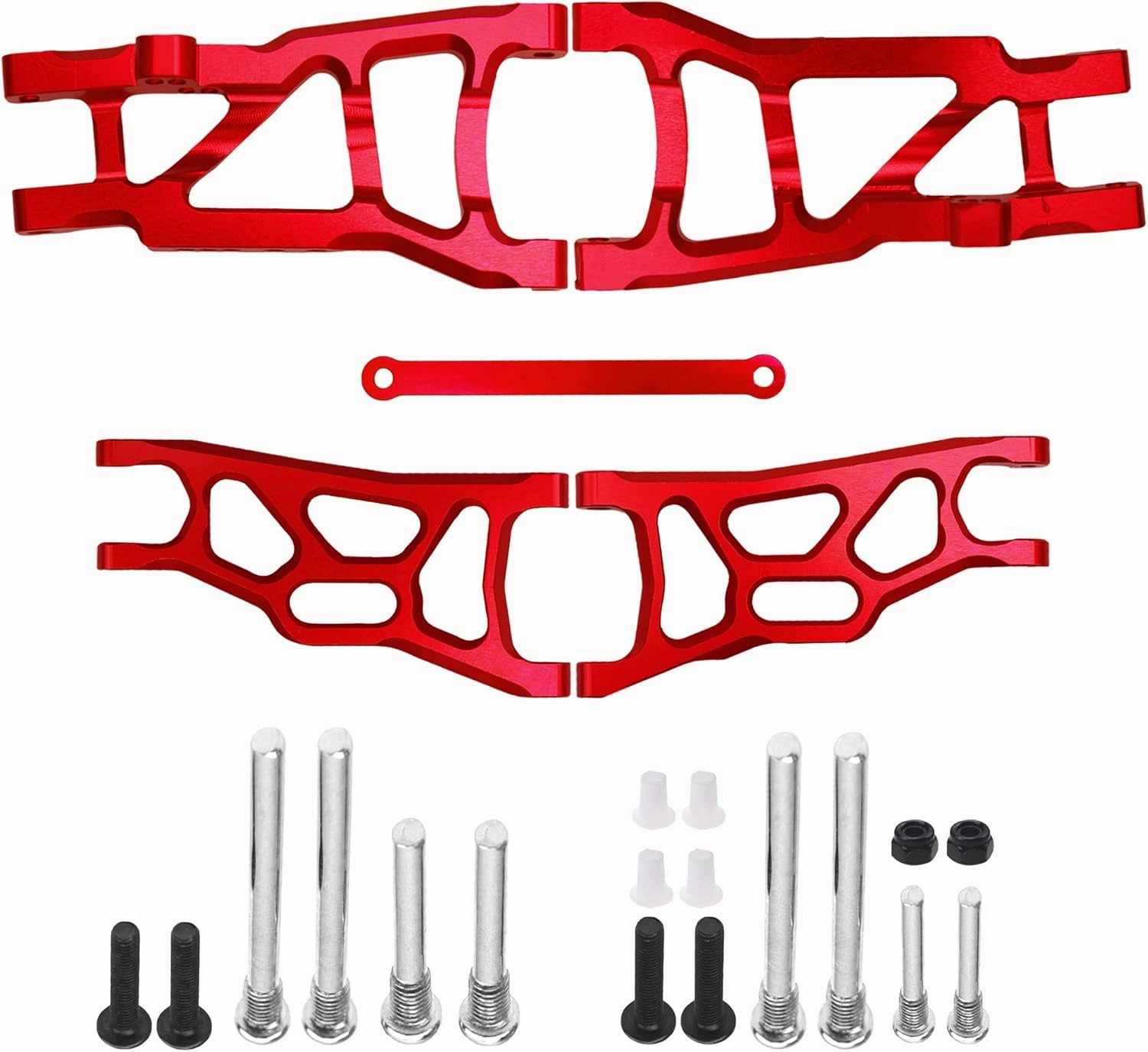 Aluminum Suspension A-Arms Set w/Tie Bar Front Rear Upgrades Parts Compatible with 1/10 Traxxas Slash 2WD RC Car,Replacement of 2555 3631 2532 (Red)