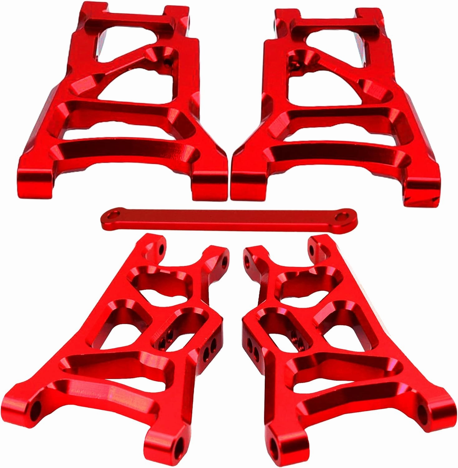 Aluminum Suspension A-Arms Set w/Tie Bar Front Rear Upgrades Parts Compatible with 1/10 Traxxas Slash 2WD RC Car,Replacement of 2555 3631 2532 (Red)