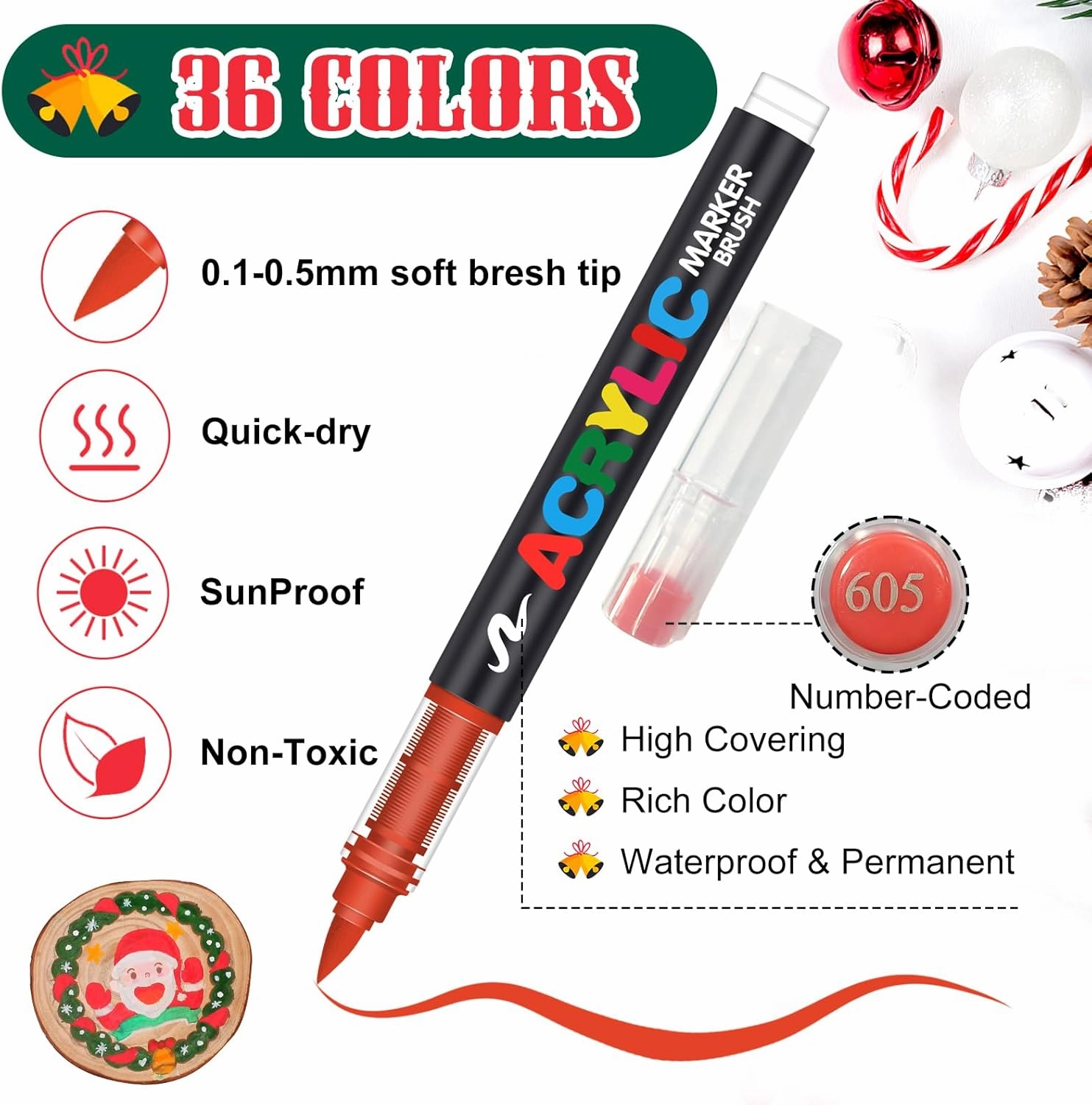 Amamao Acrylic Paint Markers, Soft Brush Tip Pens and Markers, Acrylic Paint Pens for Wood, Stone, Canvas, Glass, Fabric, Egg, Rock Painting and DIY Crafts Art Supplies (36)
