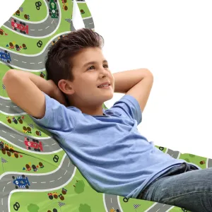 Ambesonne Race Car Lounger Chair Bag, Pattern of a Racing Map Road Overview with People Watching on Sides, High Capacity Storage with Handle Container, Lounger Size, Apple Green Multicolor