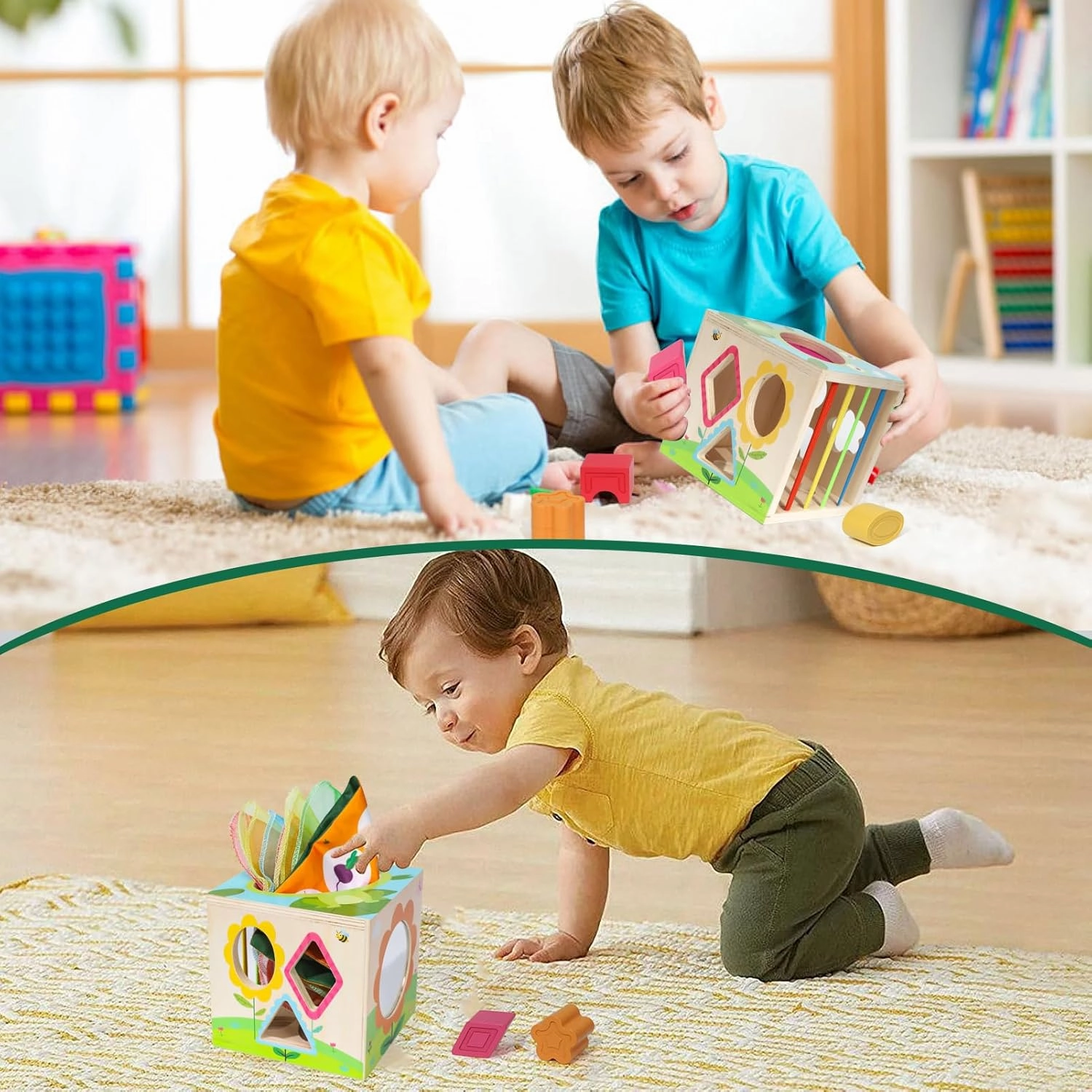 Ancaixin 6-in-1 Montessori Tissue Box Toy for 6  Months Baby, Educational 1 Year Old Girl Boy Toys, Wooden Activity Cube, Puzzles 12-18 Months, Sensory Toys for Toddlers 1-3, Baby 1st Birthday Gift