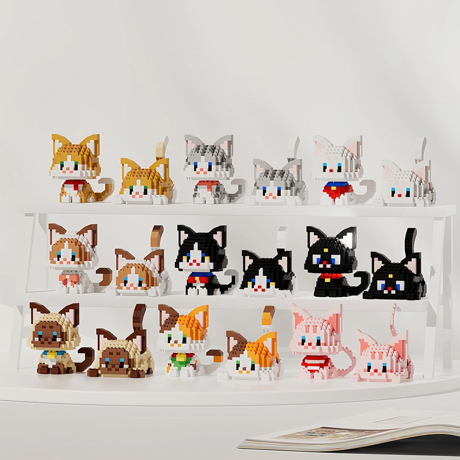 Animal Micro Building Blocks Set Mini Cat Building Toy Bricks Kits for Adult and Kids (2 in 1 White cat)