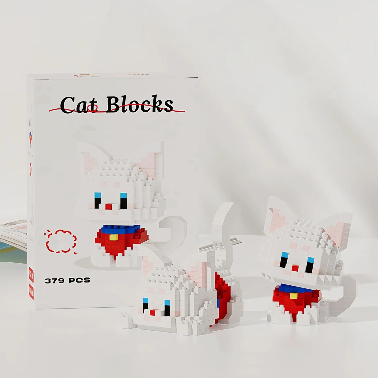Animal Micro Building Blocks Set Mini Cat Building Toy Bricks Kits for Adult and Kids (2 in 1 White cat)