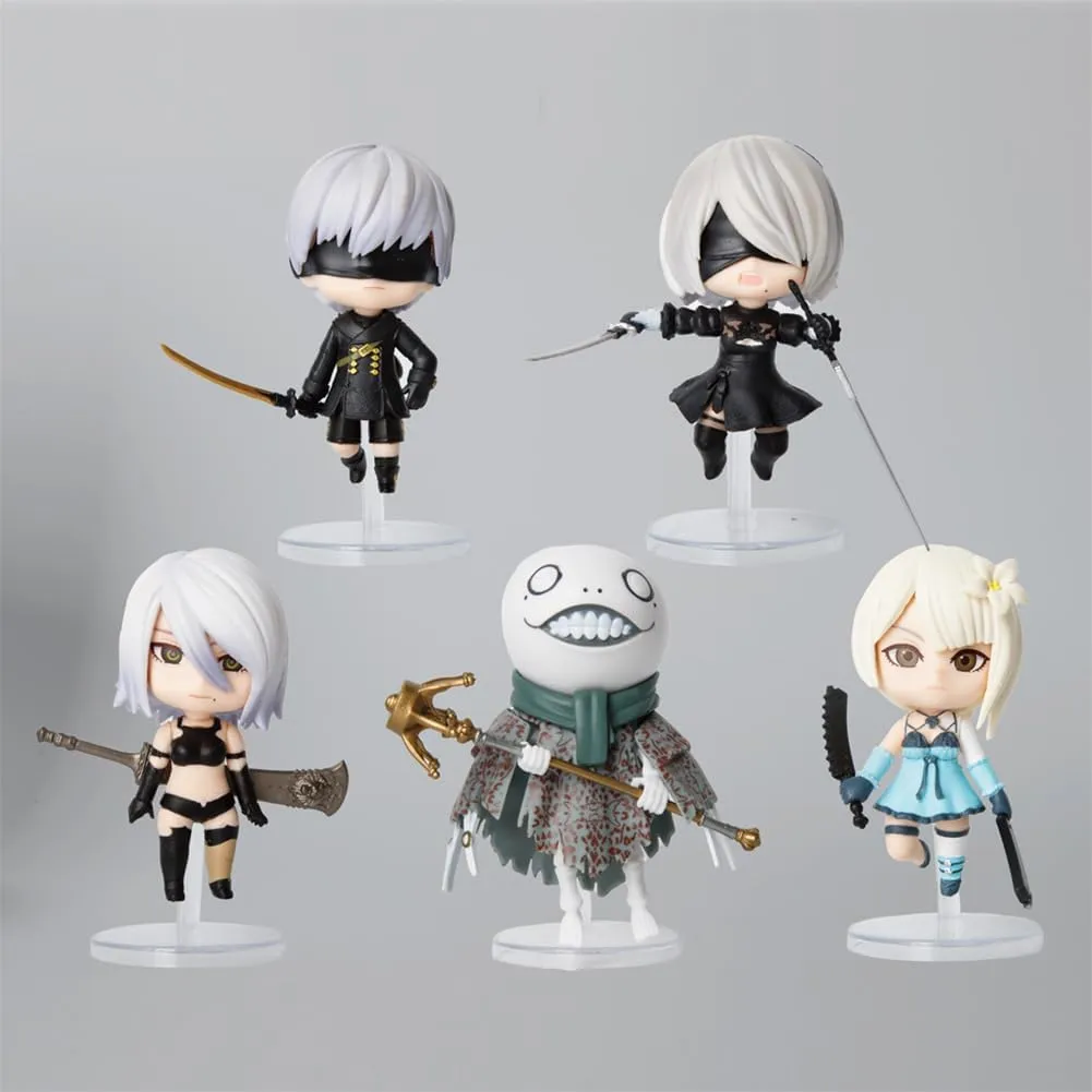 Anime 2B Figure Statue Set 5PCS,2B/A2/9S Action Figure Game Lady A2automata/2Bautomata/9Sautomata Figurine Cute Cake Topper Party Cake Decoration Collection 3.94in