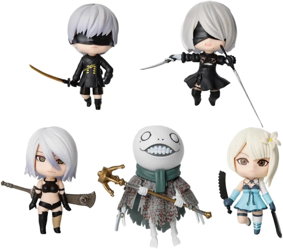 Anime 2B Figure Statue Set 5PCS,2B/A2/9S Action Figure Game Lady A2automata/2Bautomata/9Sautomata Figurine Cute Cake Topper Party Cake Decoration Collection 3.94in