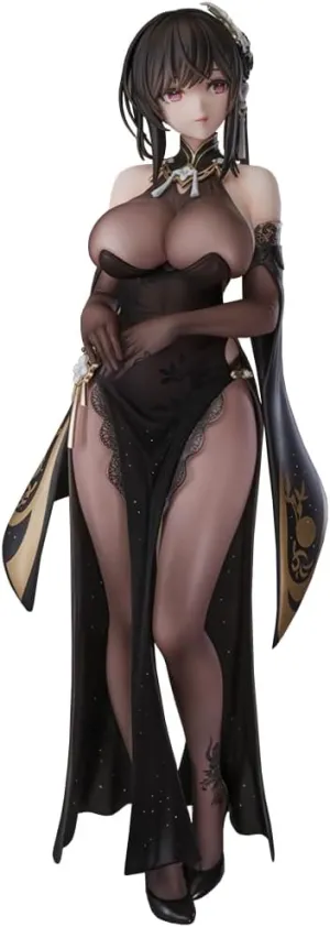 Anime Chen Hai Figure Statue, 10.2in Standing Black Cheongsam Dress Model Chen Hai Action Figure, Game Character Collectible Desktop Figurine, for Room Decor or Gifts