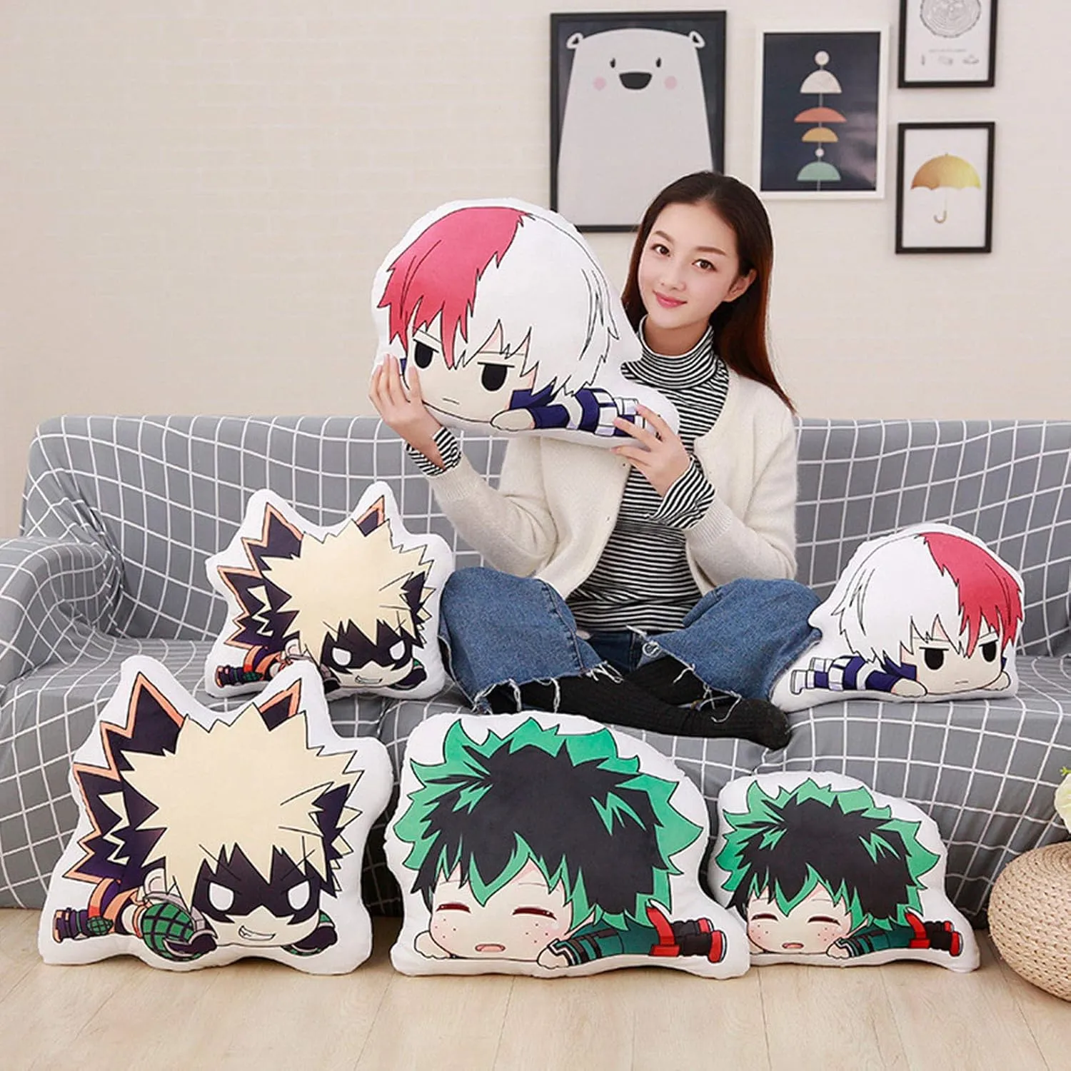 Anime Plush Toy Doll -Anime Hero Figure Pillow Toy Novelty Cartoon Image Throw Pillow Bed Couch Creative Toy Gifts Teens Girls Kids