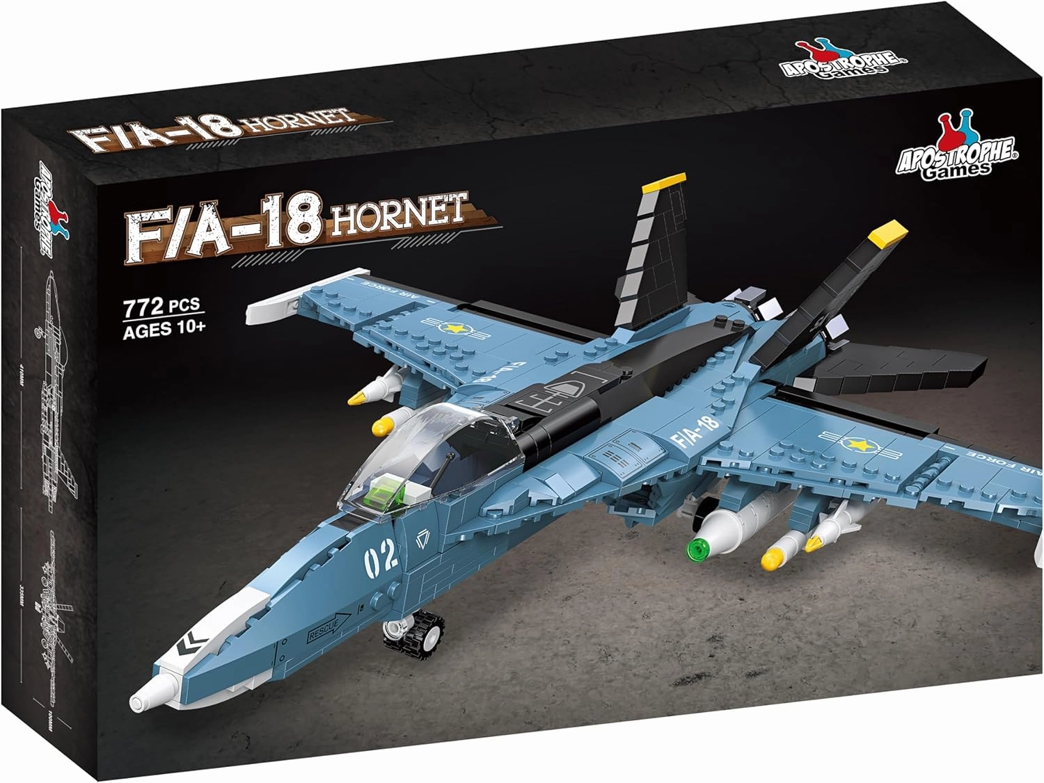 Apostrophe Games F/A-18 Hornet Fighter Jet Building Block Set - 772 Pcs - F-18 Air Force Jet Building Block Plane Toy for Kids Older Than 10 and Adults – Compatible with All Building Bricks