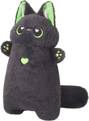 ARELUX Cute Black Cat Stuffed Animal Plush Kitten Sleeping Hugging Plush Pillow,Soft Animal Pillow Kawaii Gifts for Kids Birthday, Valentine, Christmas 17.7in