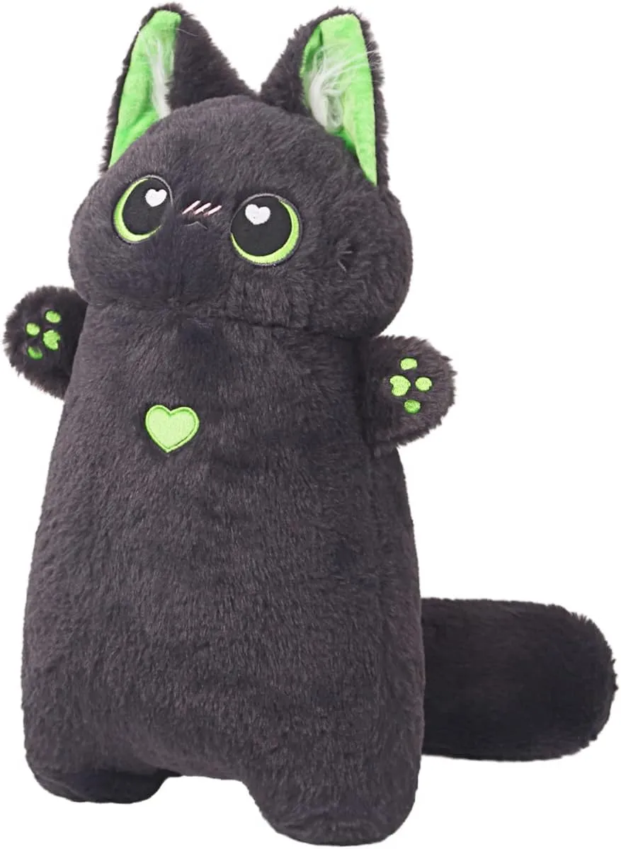 ARELUX Cute Black Cat Stuffed Animal Plush Kitten Sleeping Hugging Plush Pillow,Soft Animal Pillow Kawaii Gifts for Kids Birthday, Valentine, Christmas 17.7in
