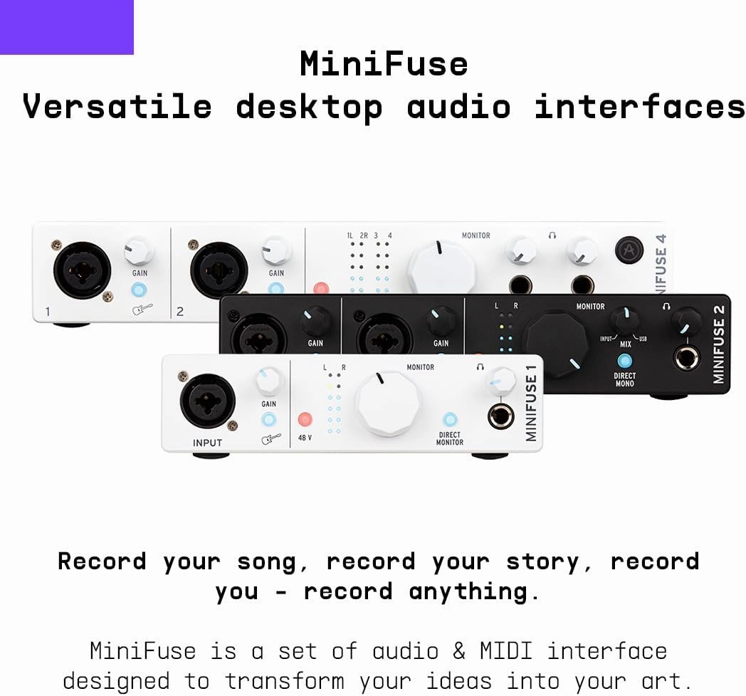 Arturia MiniFuse 1 - Compact USB Audio Interface with Creative Software for Recording, Production, Podcasting, Guitar - Black
