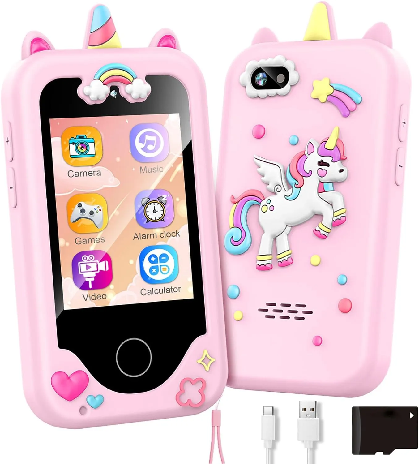 ASIUR Kids Smart Phone for Girls Toddler Birthday for Boys 3 4 5 6 7 8 Years Old Pretend Play Working Cell Smartphone Learning Toys with Educational Games, MP3 Music Player(Pink)