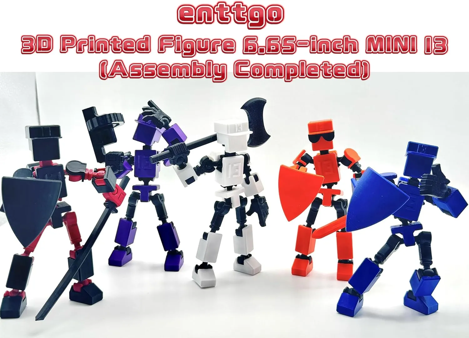 (Assembly Completed) 3D Printed 6.65-inch Action Figure Mini-13, Full Body Mechanical Movable Toy, Multiple Accessories, Desk Decoration, Creative Gifts (White)