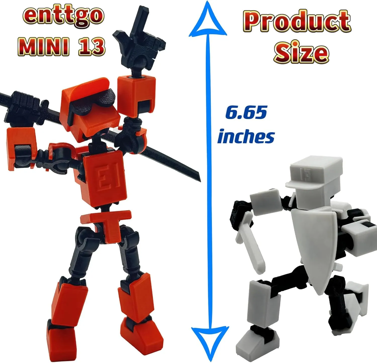 (Assembly Completed) 3D Printed 6.65-inch Action Figure Mini-13, Full Body Mechanical Movable Toy, Multiple Accessories, Desk Decoration, Creative Gifts (White)