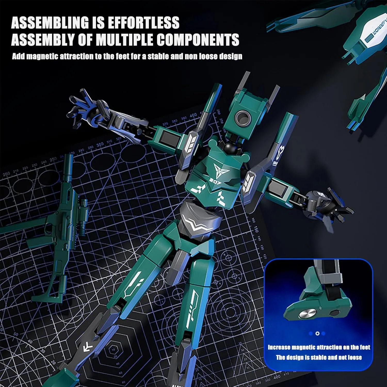 (Assembly Completed) T13 Action Figure Set,3D Printed robo 13 Action Figure Articulated, Dummy 13 Lucky 13 Gift for Collectors Desktop Decorations (Green)