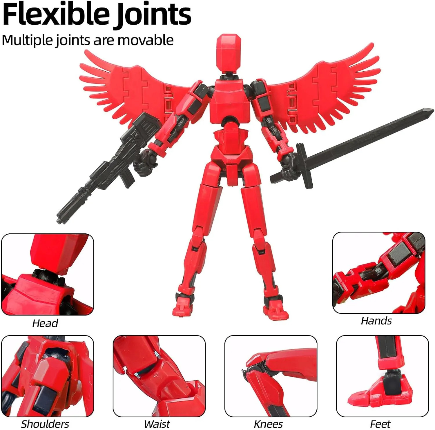 (Assembly Completed) T13 Action Figures, 6.3 Inch Big Dummy 13 Mountain Die-cast Mini Bike Model with Multi-Jointed Movable Lucky 13 Robot Toys Set(Red)