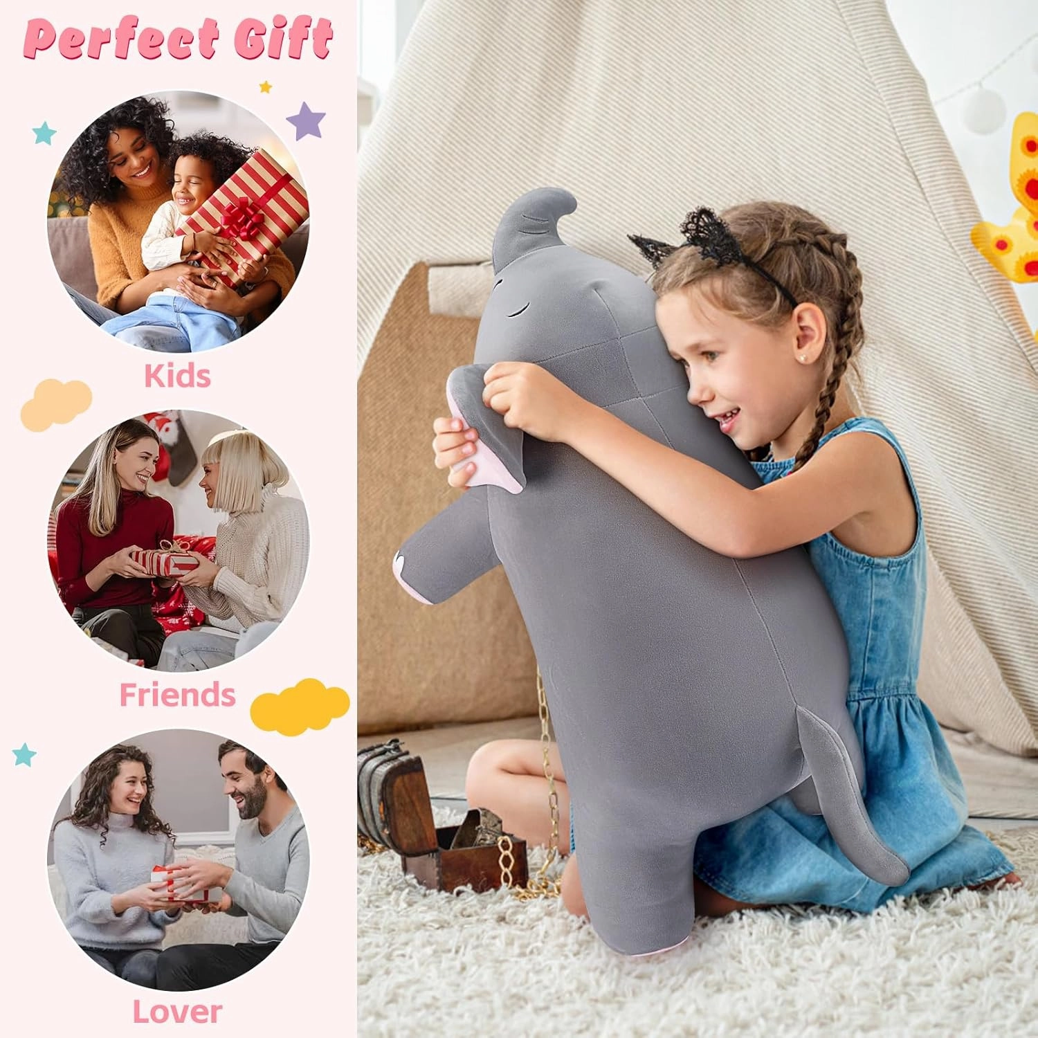 Auspicious beginning 30'' Elephant Stuffed Animals – Stuff Animal Plush Toy for Kids Girls Boys, Large Elephants Plushie Toys for Birthday Christmas, Sweet Romantic