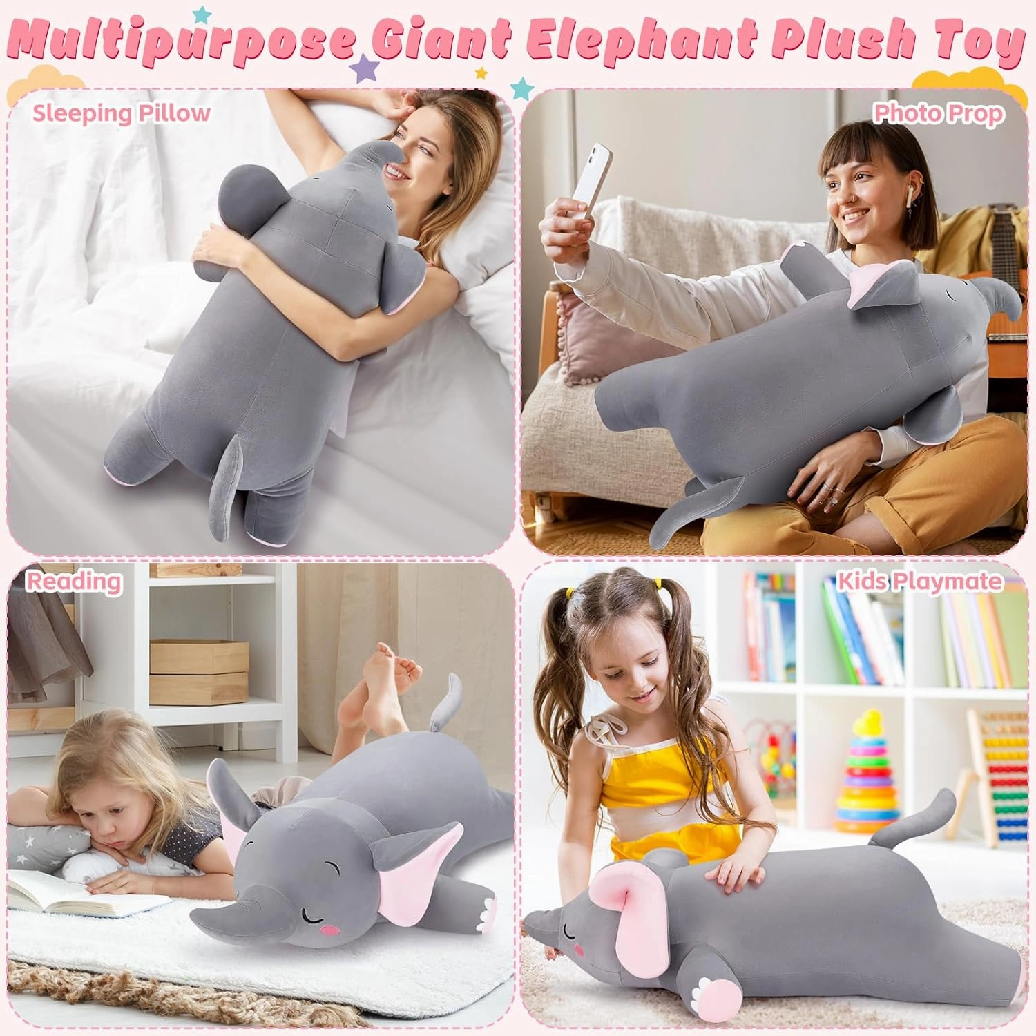 Auspicious beginning 30'' Elephant Stuffed Animals – Stuff Animal Plush Toy for Kids Girls Boys, Large Elephants Plushie Toys for Birthday Christmas, Sweet Romantic