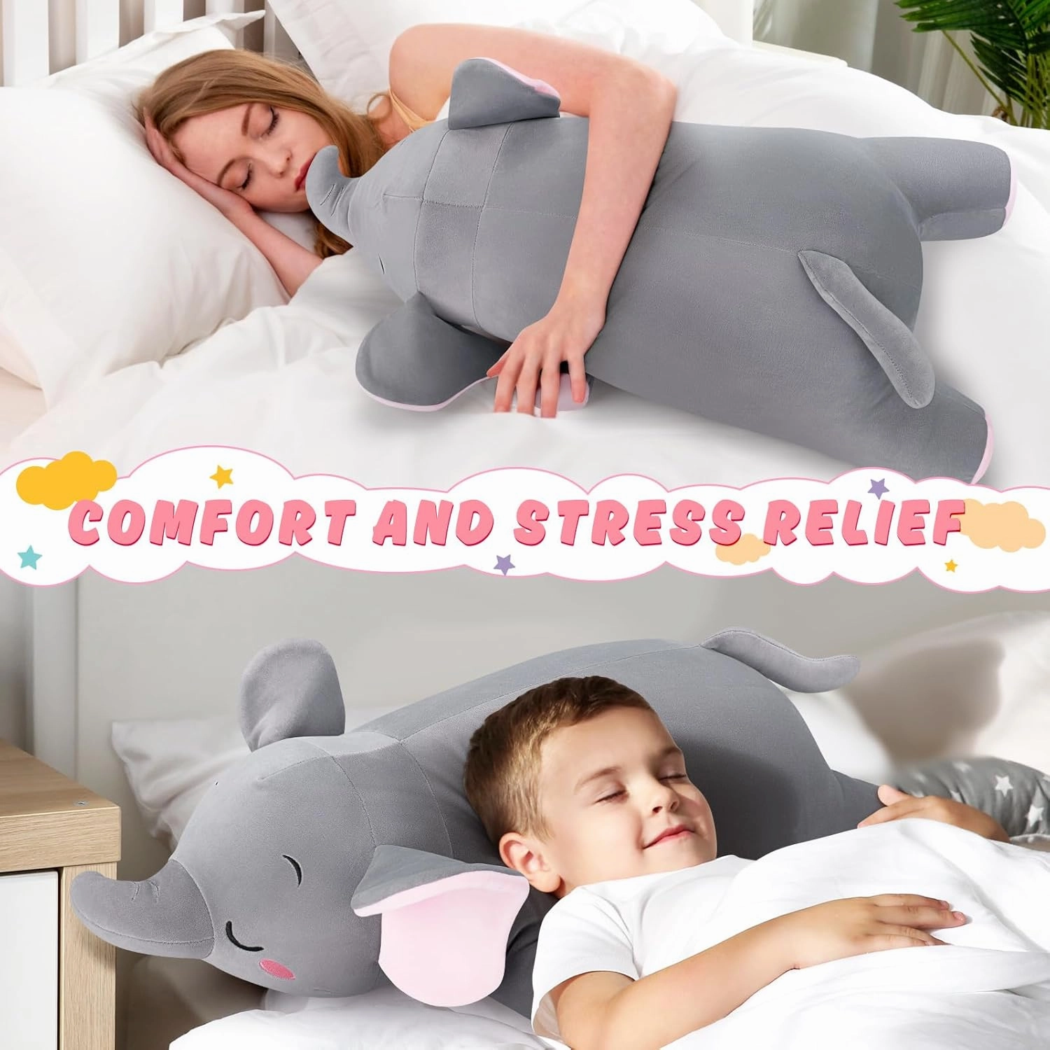 Auspicious beginning 30'' Elephant Stuffed Animals – Stuff Animal Plush Toy for Kids Girls Boys, Large Elephants Plushie Toys for Birthday Christmas, Sweet Romantic