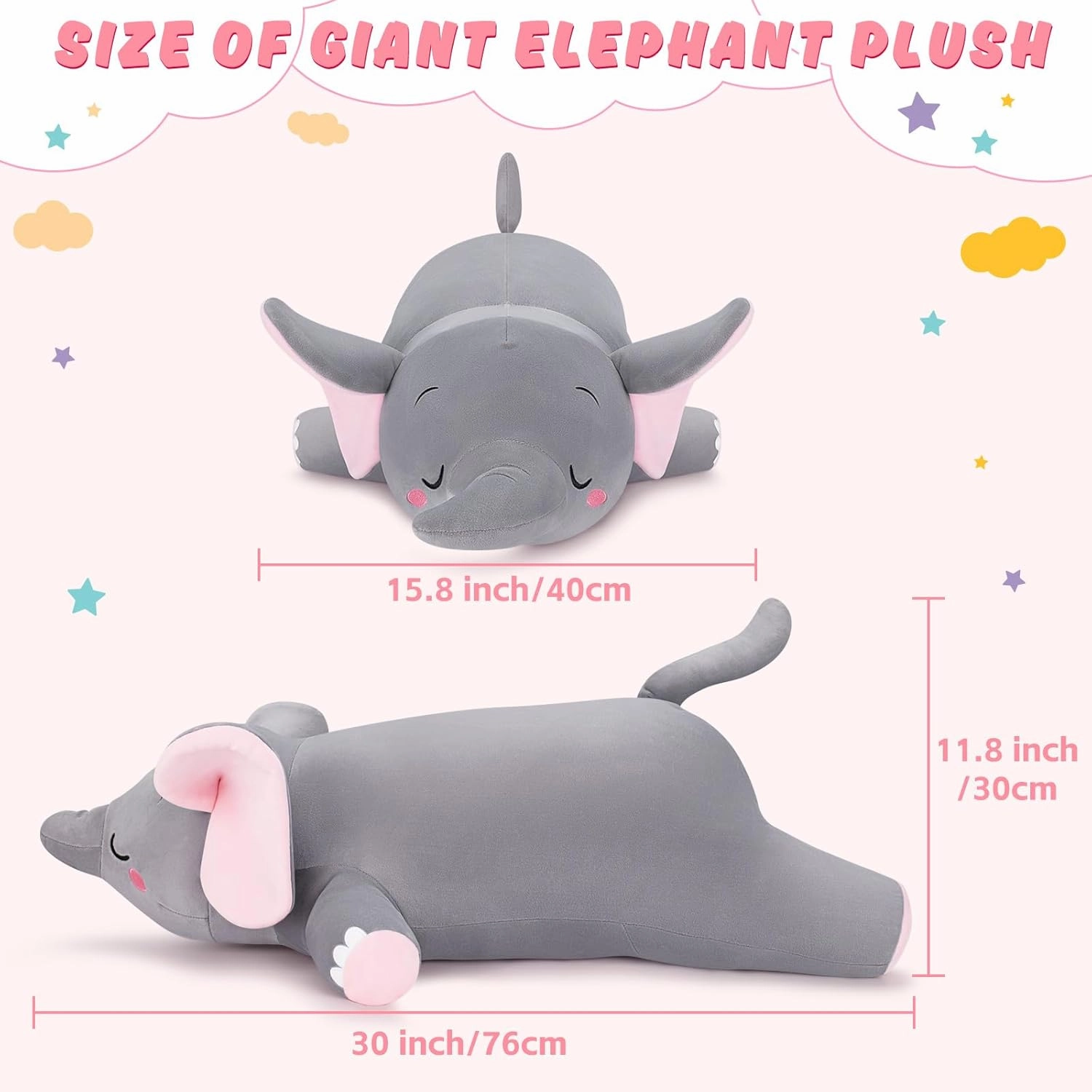 Auspicious beginning 30'' Elephant Stuffed Animals – Stuff Animal Plush Toy for Kids Girls Boys, Large Elephants Plushie Toys for Birthday Christmas, Sweet Romantic