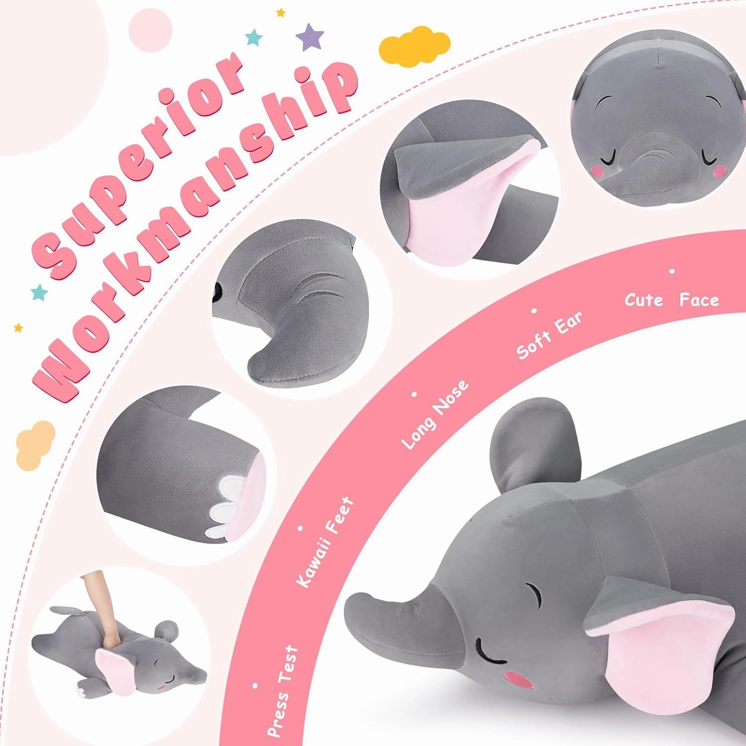 Auspicious beginning 30'' Elephant Stuffed Animals – Stuff Animal Plush Toy for Kids Girls Boys, Large Elephants Plushie Toys for Birthday Christmas, Sweet Romantic