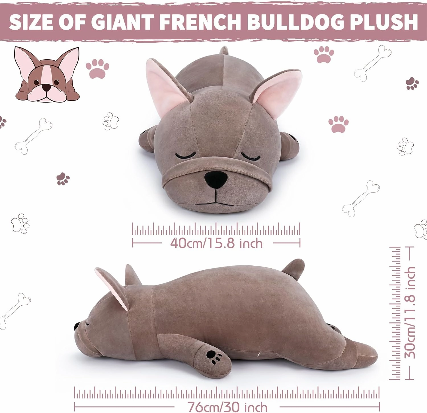 Auspicious beginning 30'' Giant French Bulldog Plush Stuffed Animal- French Bulldog Dog Plush Pillow Plushies, Large Sleeping Body Pillow Dog Plushie Toy, Christams Birthday Gifts for Kids Girls Boys