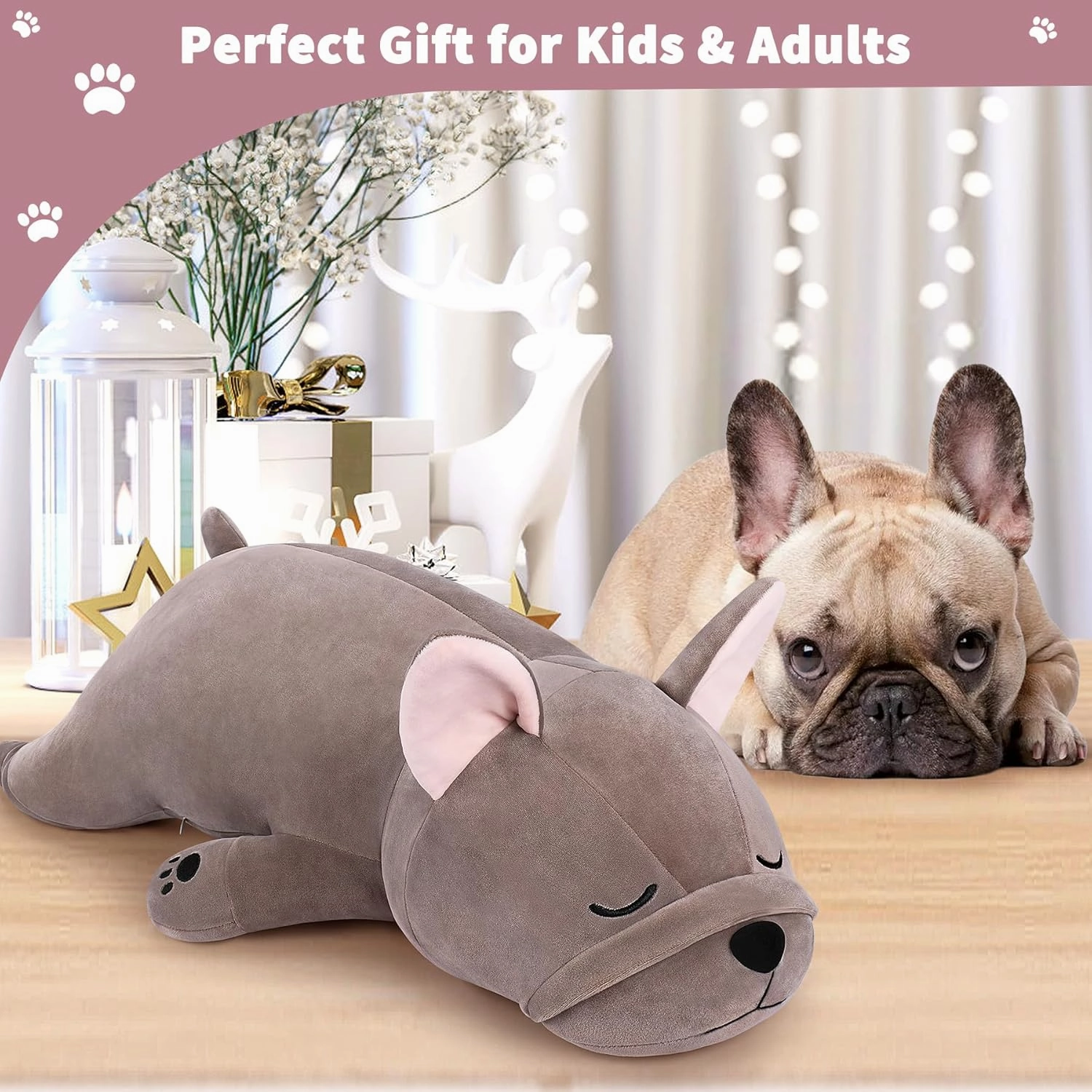 Auspicious beginning 30'' Giant French Bulldog Plush Stuffed Animal- French Bulldog Dog Plush Pillow Plushies, Large Sleeping Body Pillow Dog Plushie Toy, Christams Birthday Gifts for Kids Girls Boys