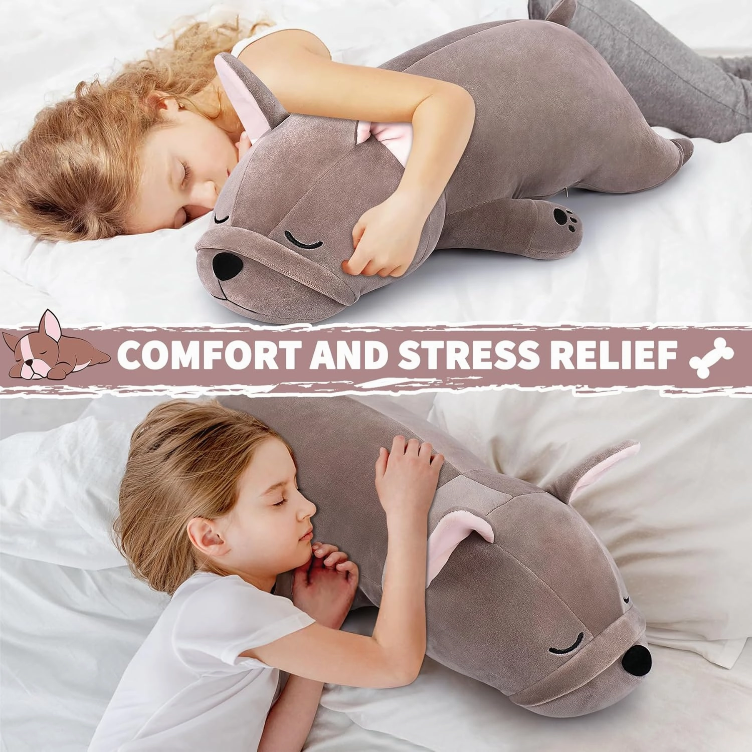 Auspicious beginning 30'' Giant French Bulldog Plush Stuffed Animal- French Bulldog Dog Plush Pillow Plushies, Large Sleeping Body Pillow Dog Plushie Toy, Christams Birthday Gifts for Kids Girls Boys