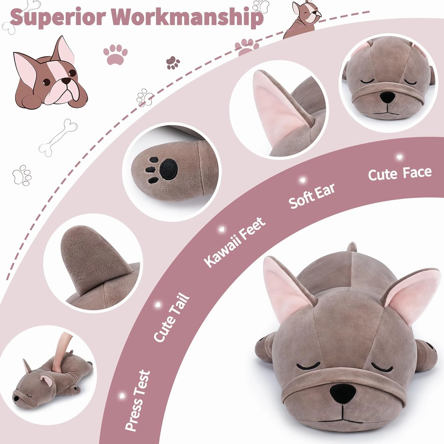 Auspicious beginning 30'' Giant French Bulldog Plush Stuffed Animal- French Bulldog Dog Plush Pillow Plushies, Large Sleeping Body Pillow Dog Plushie Toy, Christams Birthday Gifts for Kids Girls Boys