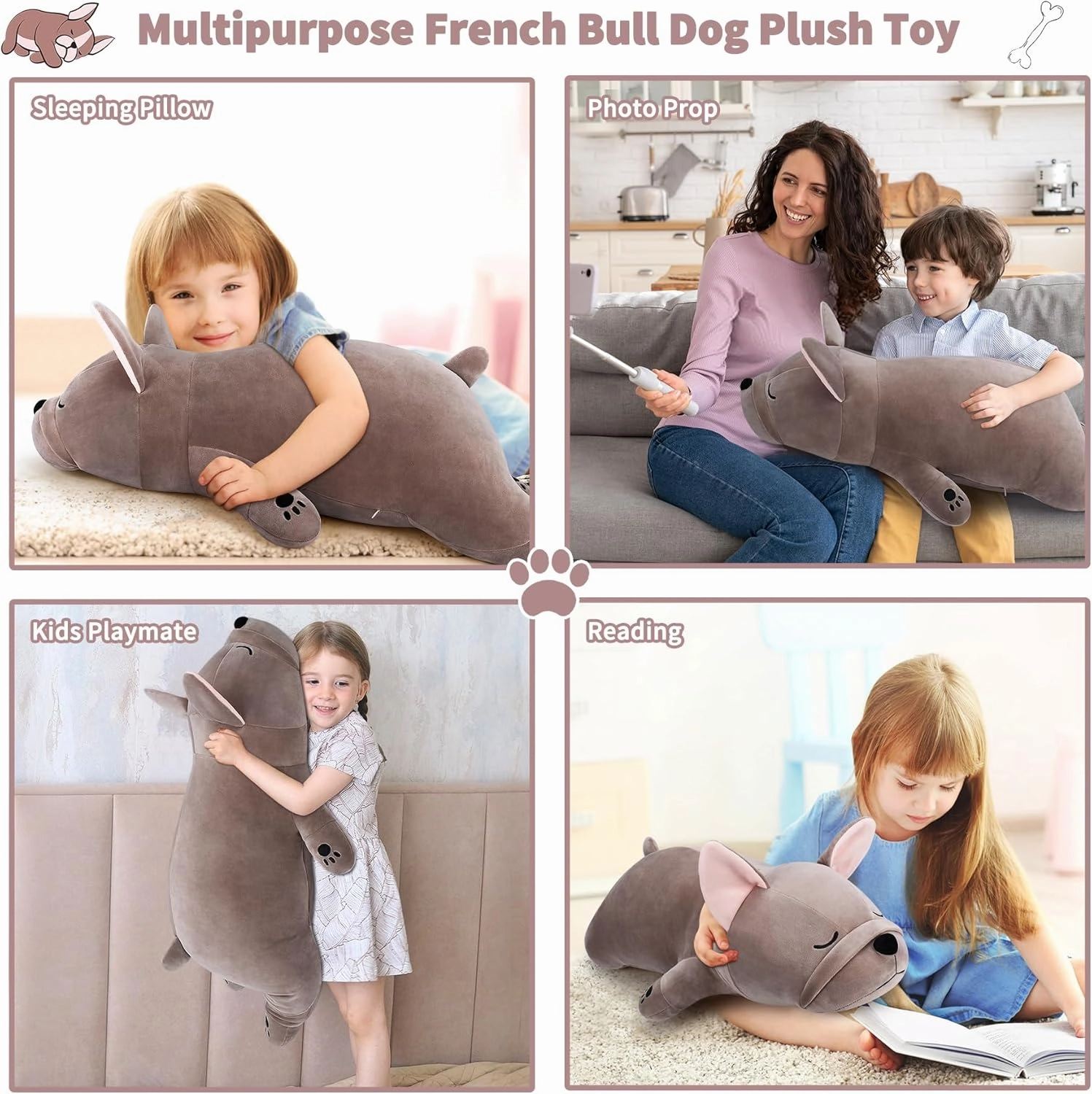 Auspicious beginning 30'' Giant French Bulldog Plush Stuffed Animal- French Bulldog Dog Plush Pillow Plushies, Large Sleeping Body Pillow Dog Plushie Toy, Christams Birthday Gifts for Kids Girls Boys