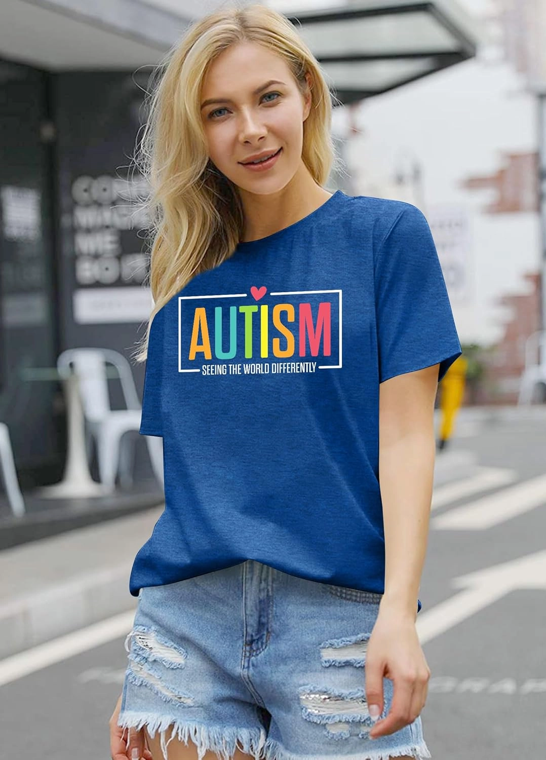 Autism Awareness Shirt for Women I Wear Blue Tshirt Autistic Mom T-Shirt Puzzle Piece Short Sleeve Tops