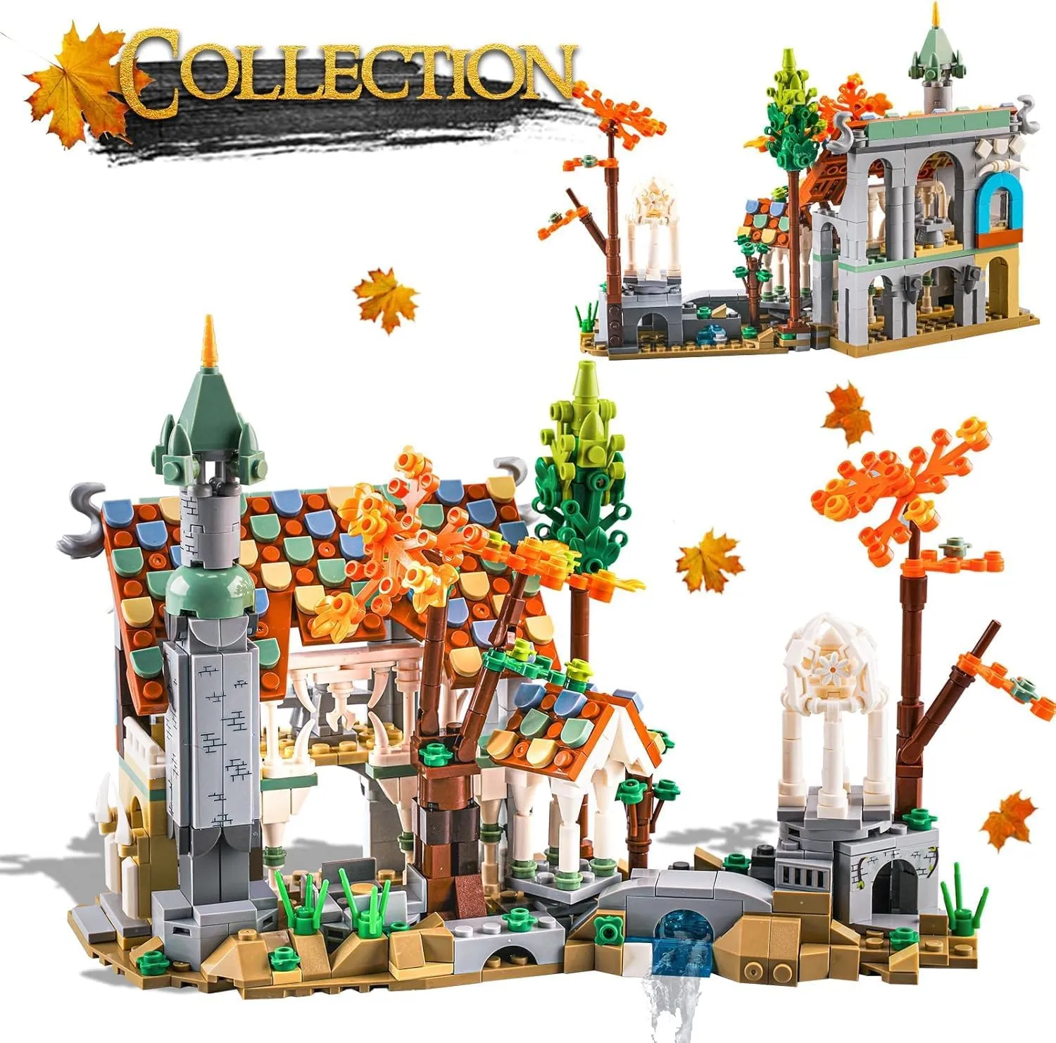 Autumn Fantasy Building Set, Ideas Lord Castle Creative Castle-Inspired Scene with Colorful Trees, Tower & Waterfall Construction Toy for Kids and Adults 680PCS