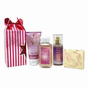 Bath & Body Works Strawberry Snowflakes Mini Gift Box Trio - Fragrance Mist - Body Cream and Body Wash with a Himalayan Salts Springs Sample Soap - Travel Size
