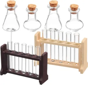 BESTonZON 2 Sets Scale Equipment Glass Household Doll House Set Dollhouse Miniature Test Tubes Wood Decorations Tiny House Test Tubes Mini House Storage Holder Small Model Shelf, 4.60X3.00X1.30CM