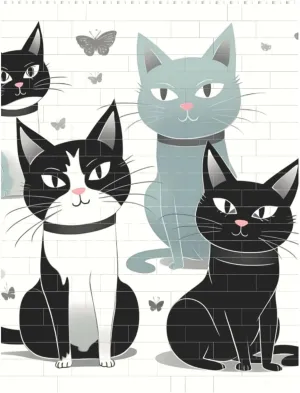Black and White Cats Building Block Puzzle Personalized Building Bricks for Adults Square Shaped DIY Brick Block Puzzles Valentine's Day Gifts for Home Decor Brick Puzzle