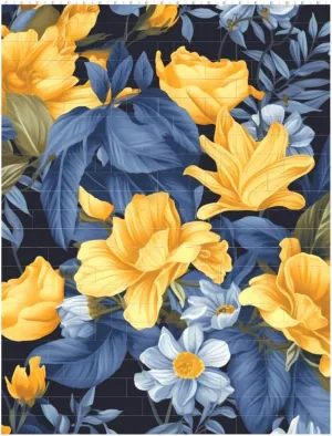 Blue Base Yellow Floral Building Block Puzzle Personalized Building Bricks for Adults Block Puzzle Building DIY Brick Block Puzzles Valentine's Day Gifts for Home Decor Brick Puzzle