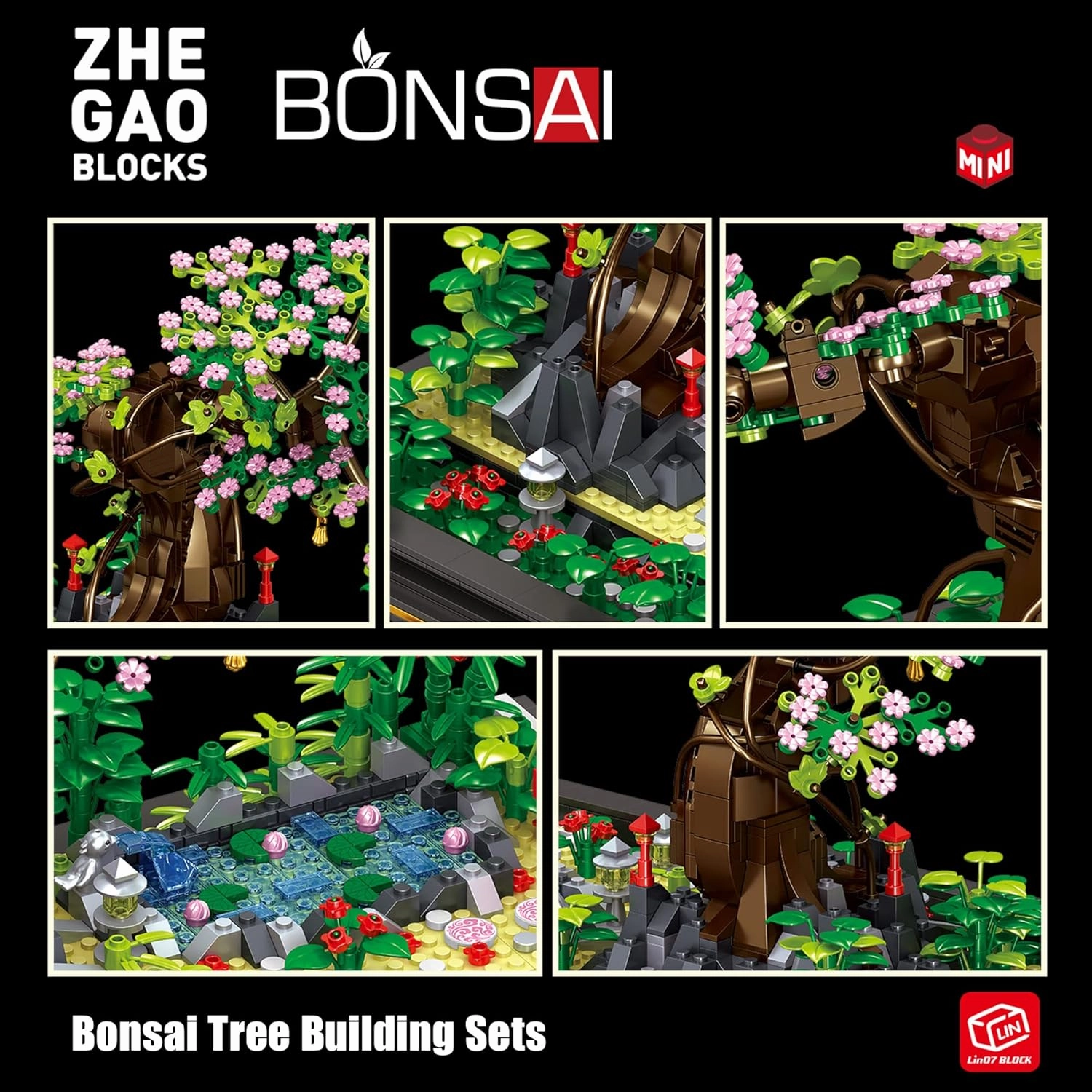 Bonsai Tree Building Sets，Japanese Style Cherry Blossom Tree Mini Building Blocks(1469PCS), Including Garden, Plants，Animal，Pond，Meaningful Gift for 6 7 8 9 11  Kids and Adults…