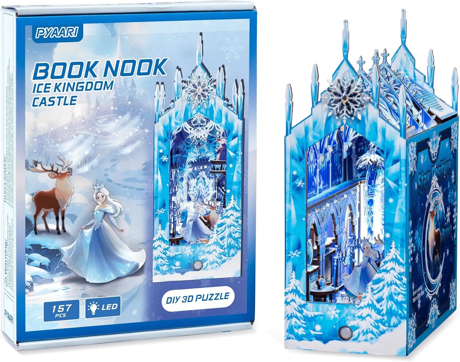 Book Nook Kit – Ice Kingdom Castle DIY Miniature BookNook House Kit with LED Lights, 3D Wooden Puzzle, Bookshelf Dollhouse Decor Gift for Adults Teens & Beginners, Creative Book Lovers Craft