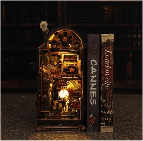 Book Nook Kit - DIY Dollhouse Miniature House Kit,Retro Train Bookends Decor Booknook Mechanical Gear Steam Age Punk Style Bookend Model Bookshelf Insert Build Gifts for Friends and Family