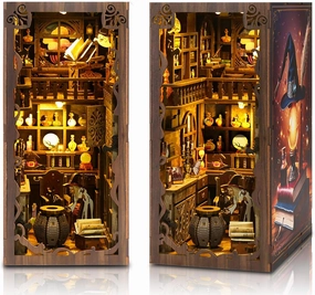 Book Nook Kit - DIY Miniature Book Nook Kits for Adults, and Teens with LED Light, Miniature Dollhouse Booknook Library Gifts for Friends, Family, Bookshelf Decor, etc. (Magic Book Nook)