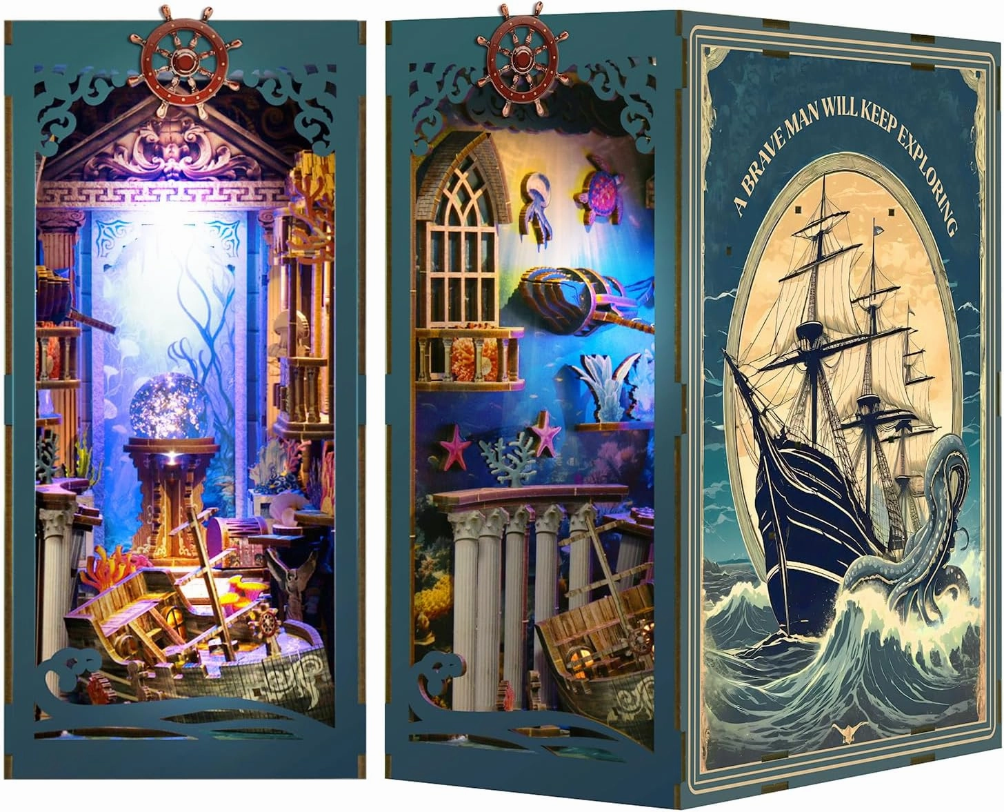 Book Nook Kit, DIY Miniature Dollhouse Booknook Kit with LED Night Light and Dust Cover for Adults Teens Bookshelf Decor Gifts, for Women Teenagers Craft Lovers(Seabed Riddle)