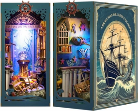 Book Nook Kit, DIY Miniature Dollhouse Booknook Kit with LED Night Light and Dust Cover for Adults Teens Bookshelf Decor Gifts, for Women Teenagers Craft Lovers(Seabed Riddle)