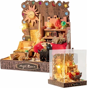 Book Nook Kit for Teens, 3D Puzzles for Adults Bookshelf Decor, Wooden Booknook with Sensor Light, DIY Kits for Adults Crafts, Christmas Birthday Gifts for Him (Mini Magic Cabin)