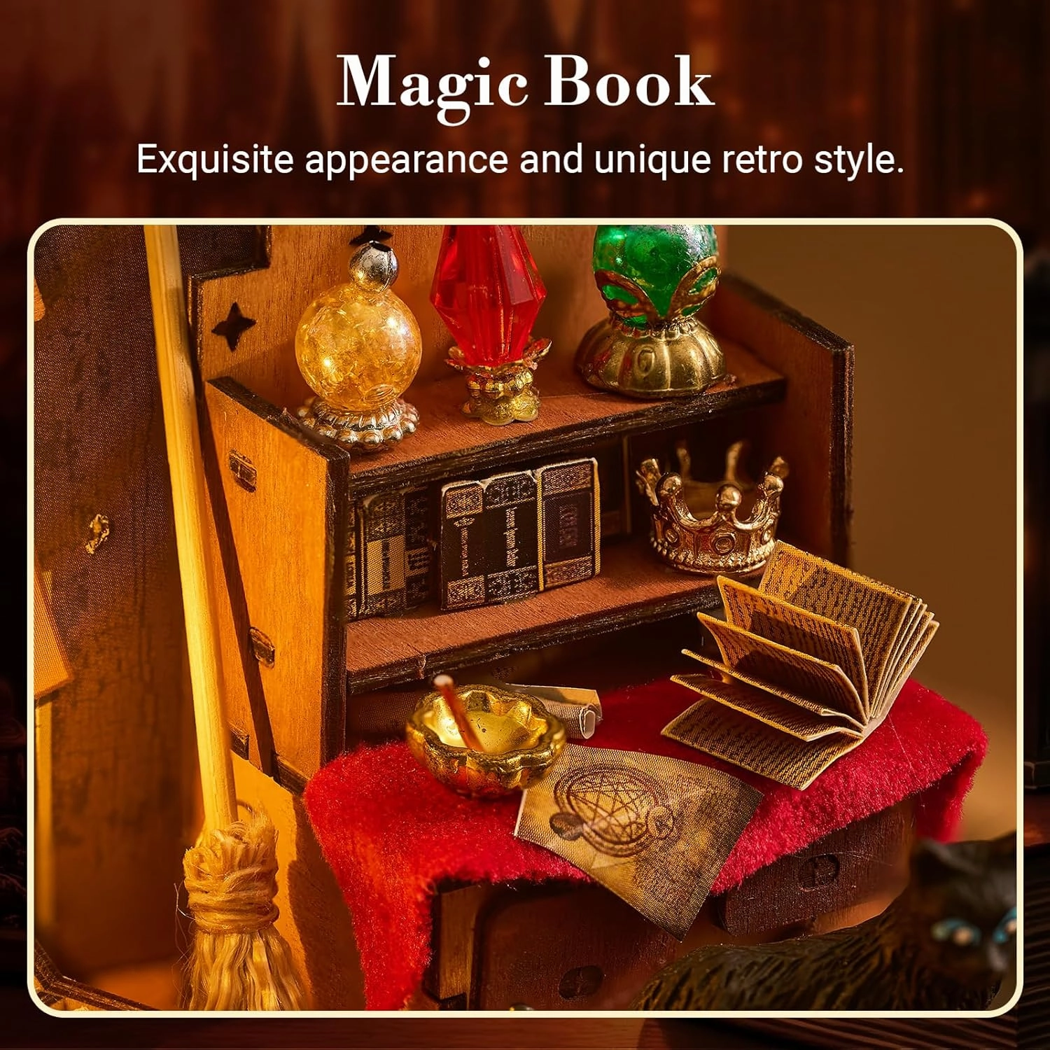 Book Nook Kit for Teens, 3D Puzzles for Adults Bookshelf Decor, Wooden Booknook with Sensor Light, DIY Kits for Adults Crafts, Christmas Birthday Gifts for Him (Mini Magic Cabin)