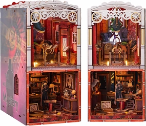 Book Nook Kits for Adults - DIY Miniature House Kit with LED Light - Dollhouse Booknooks Detective Tiny House Bookshelf Decor 3D Wooden Puzzle - Book Ends Crafts Gift for Men Women