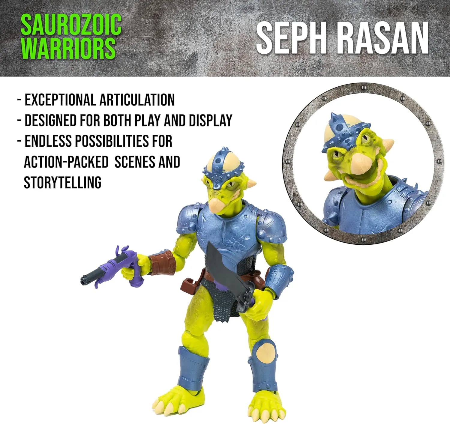Boss Fight Studio Saurozoic Warrior Seph Rasan Futuristic, Armored Dinosaur Hero – Highly Articulated, Posable Collectible Action Figure with Full Range of Accessories – 6 Inch Scale 1:12, Ages 8 